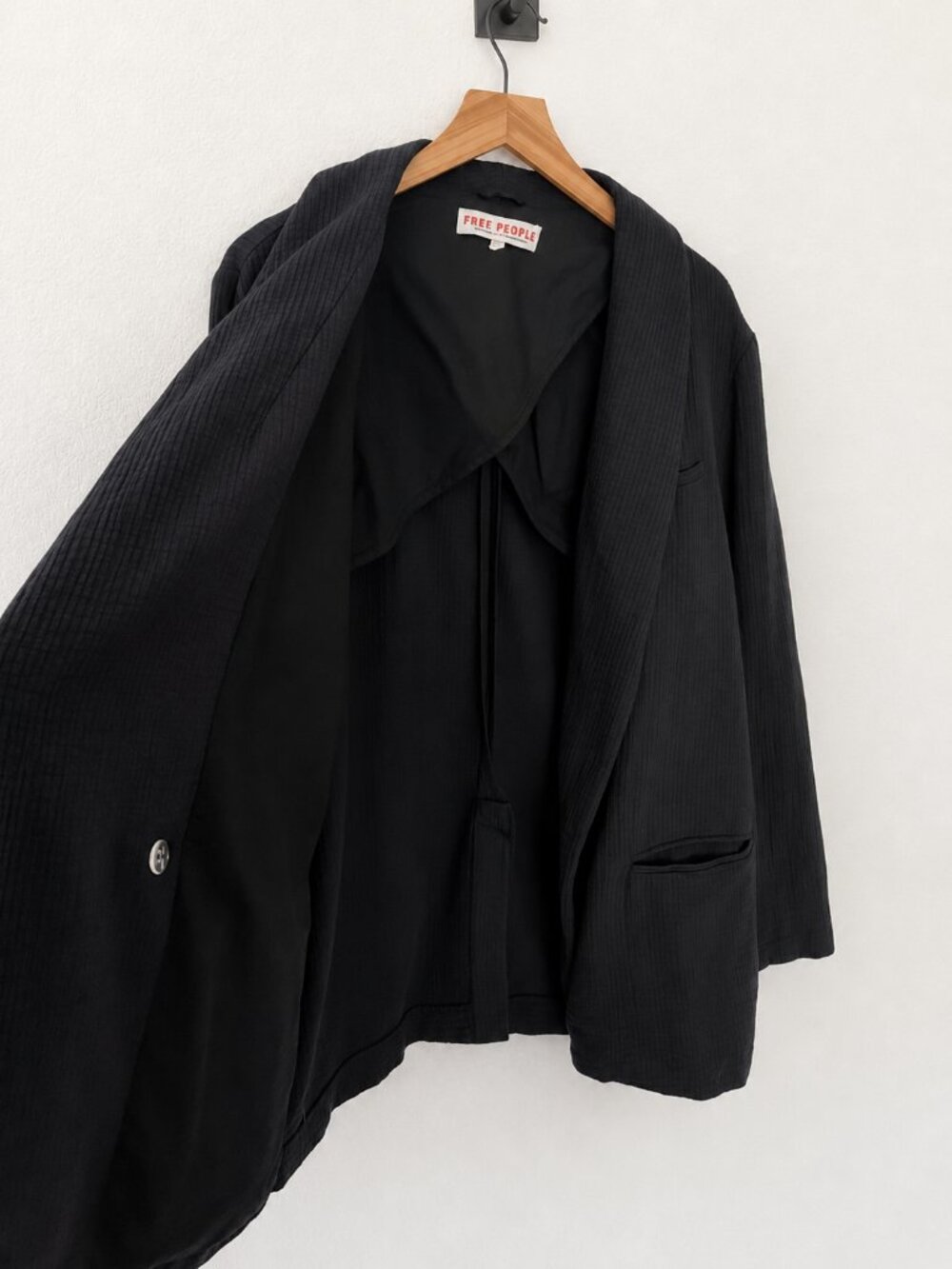 Free People Rowan Black Gauze Blazer L 100% Cotton - Picture 5 of 8